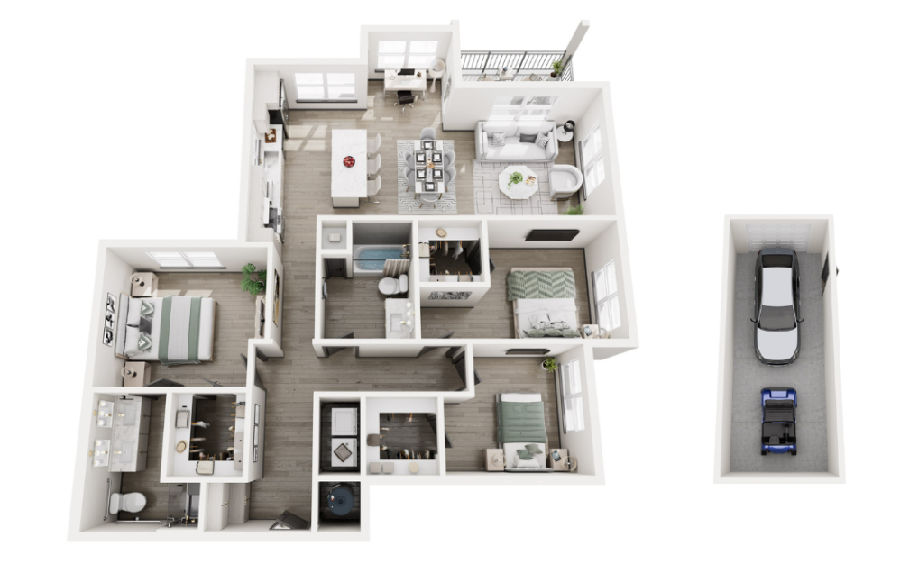 Biltmore (ADA) - 3 bedroom floorplan layout with 2 bathrooms and 1383 square feet (3D)
