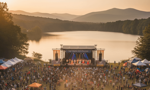 outdoor event next to a lake 