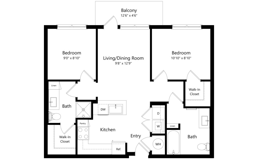 HAYWOOD (ADA) - 2 bedroom floorplan layout with 2 bathrooms and 942 square feet (2D)