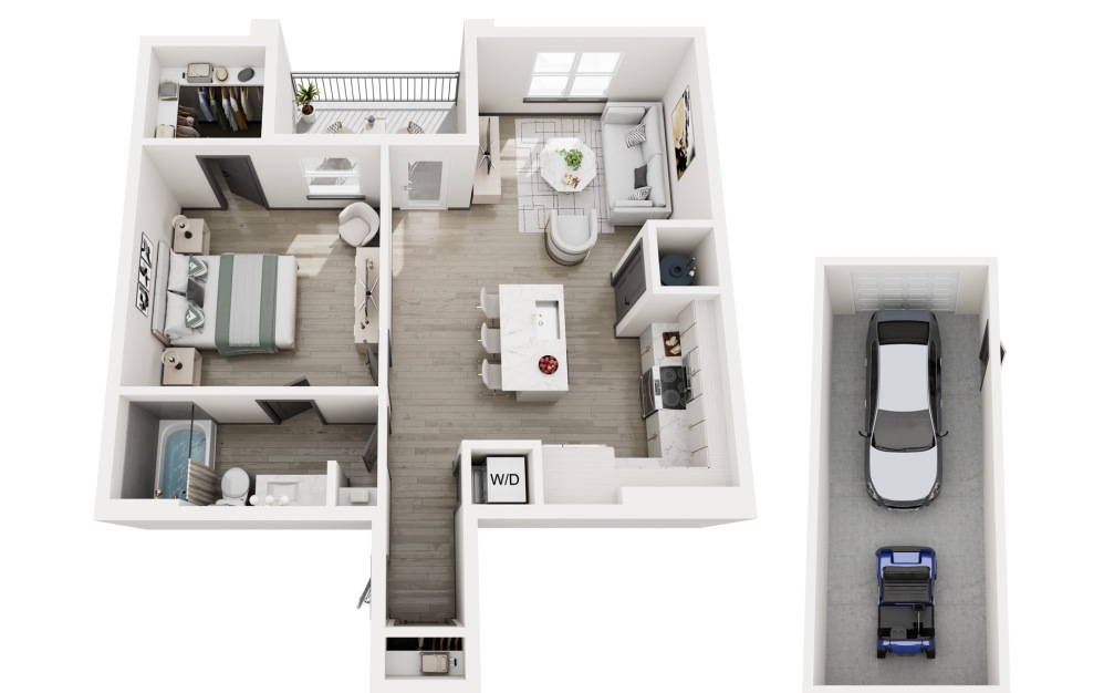 Balsam - 1 bedroom floorplan layout with 1 bathroom and 784 square feet (3D)