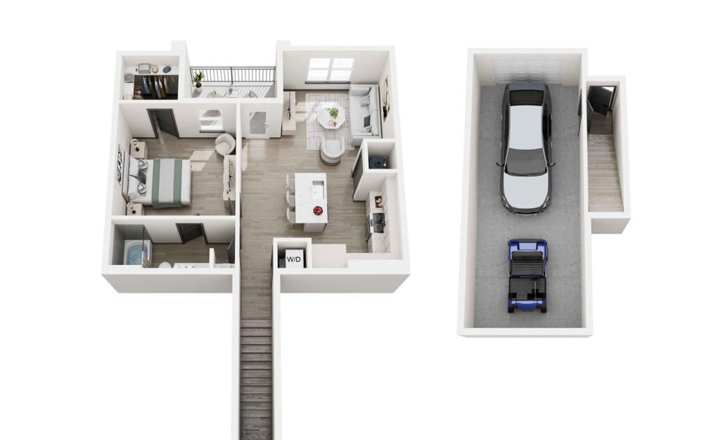 Pinnacle - 1 bedroom floorplan layout with 1 bathroom and 855 square feet (3D)