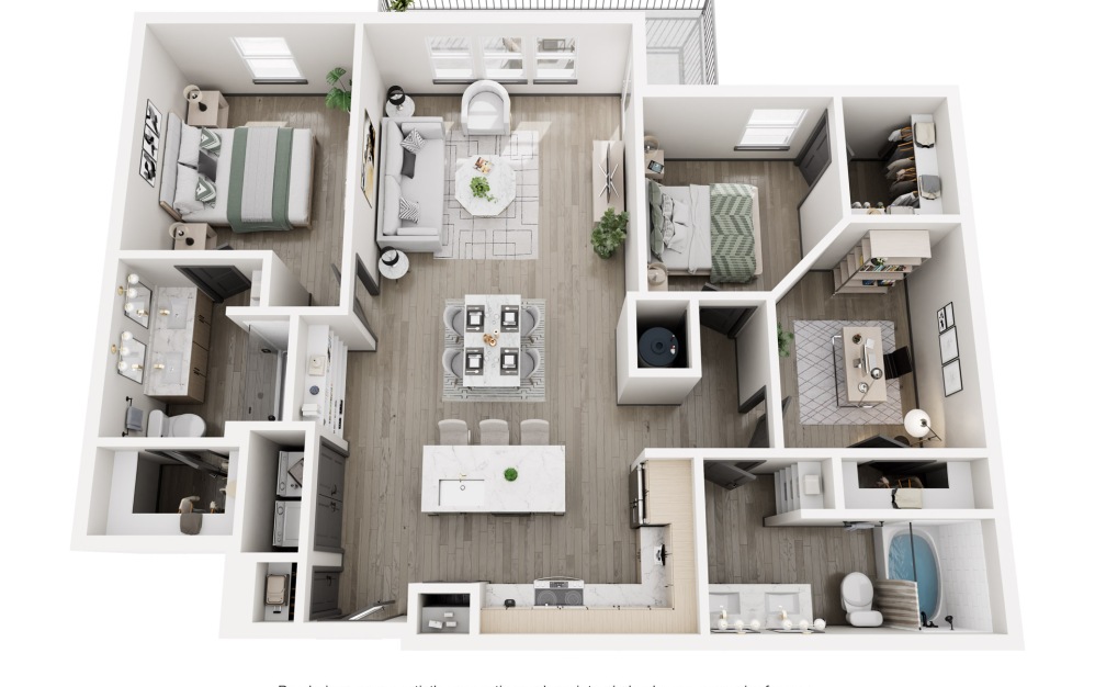 DAKOTA - 2 bedroom floorplan layout with 2 bathrooms and 1307 square feet (3D)