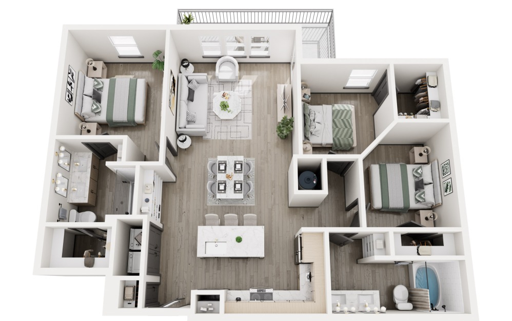 3D Black and white floor plan